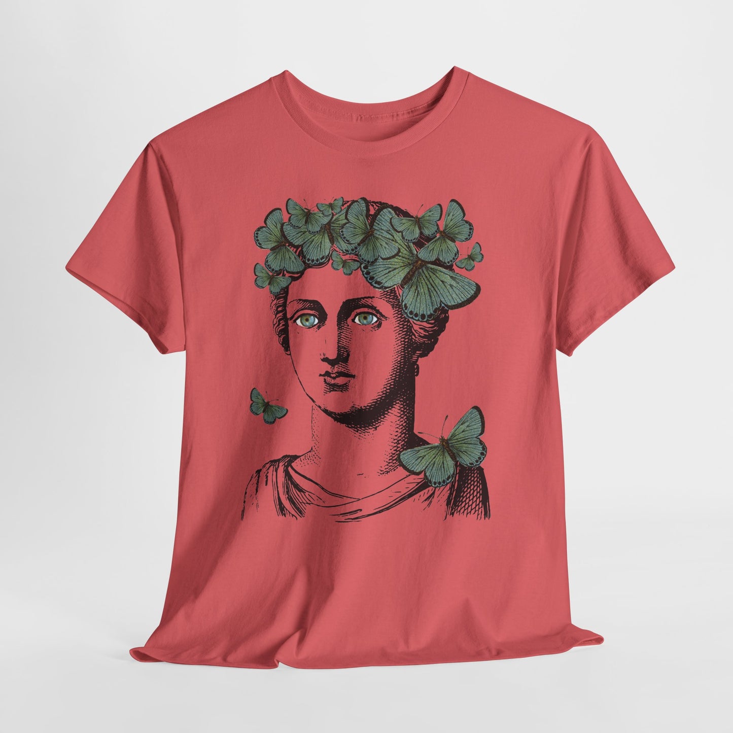 Garden Goddess Graphic Tee - Classical Bust with Green Butterfly Crown