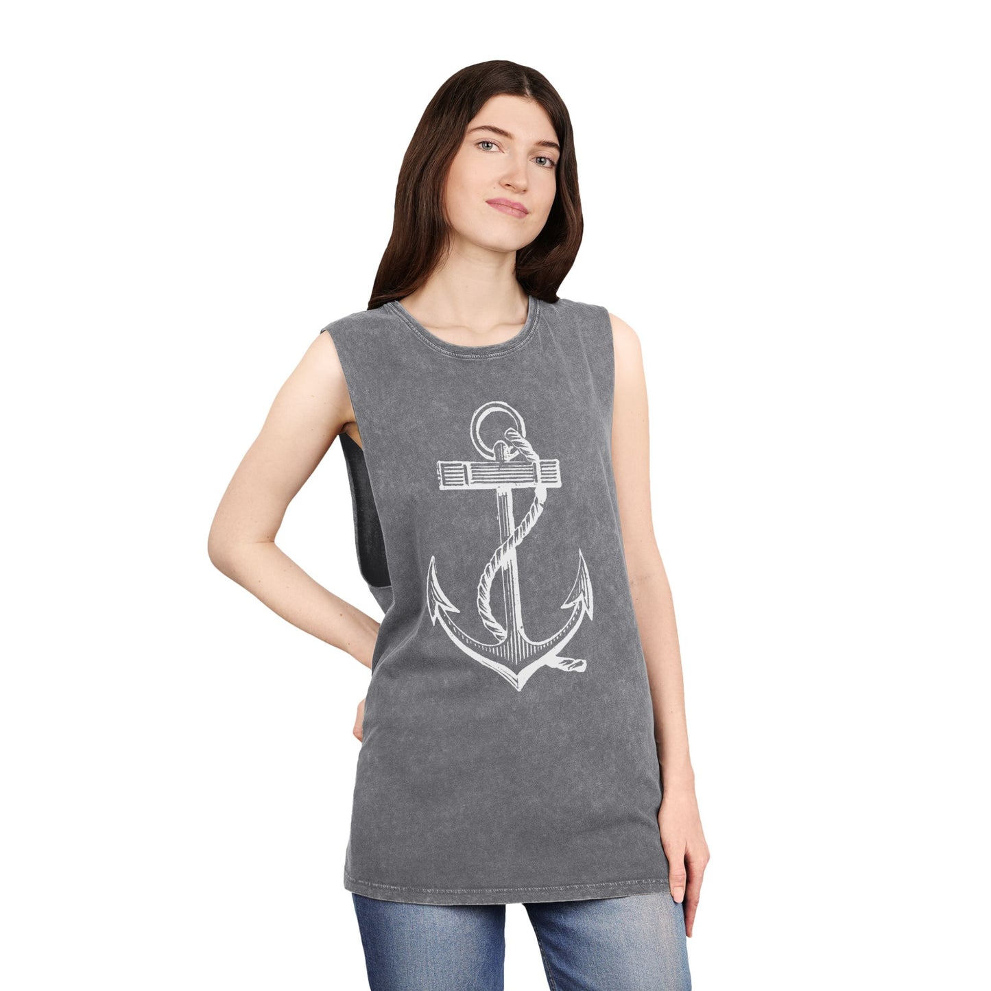 Stonewash Unisex Tank Top - Vintage Nautical Anchor Graphic