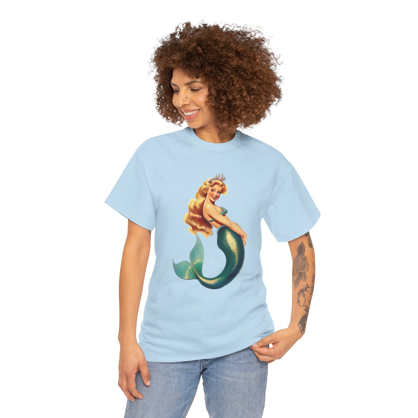 Vintage Pinup Style Graphic Mermaid Tee, All-Gender