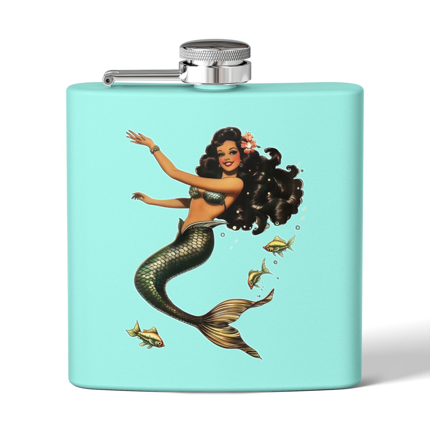 6oz Stainless Steel Flask - Pinup-Style Retro Mermaid