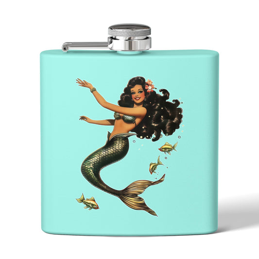 6oz Stainless Steel Flask - Pinup-Style Retro Mermaid