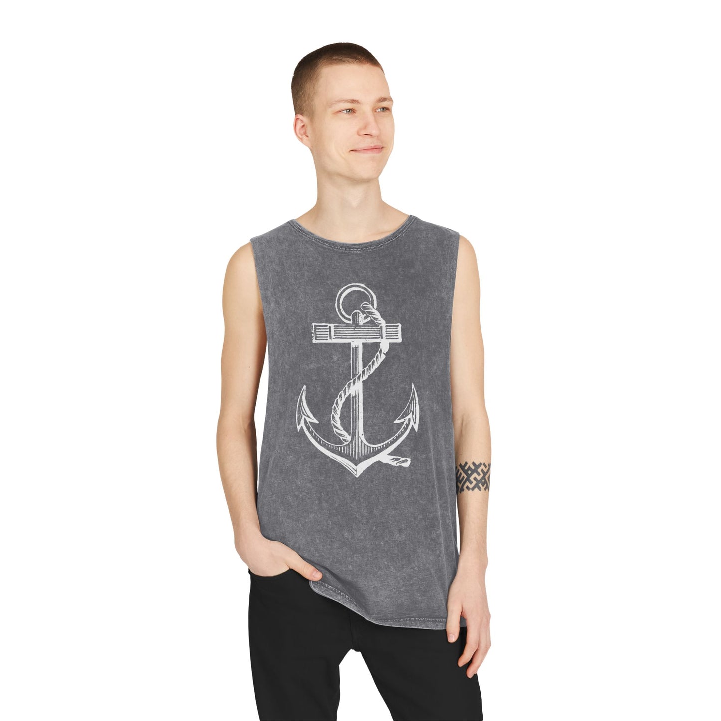 Stonewash Unisex Tank Top - Vintage Nautical Anchor Graphic