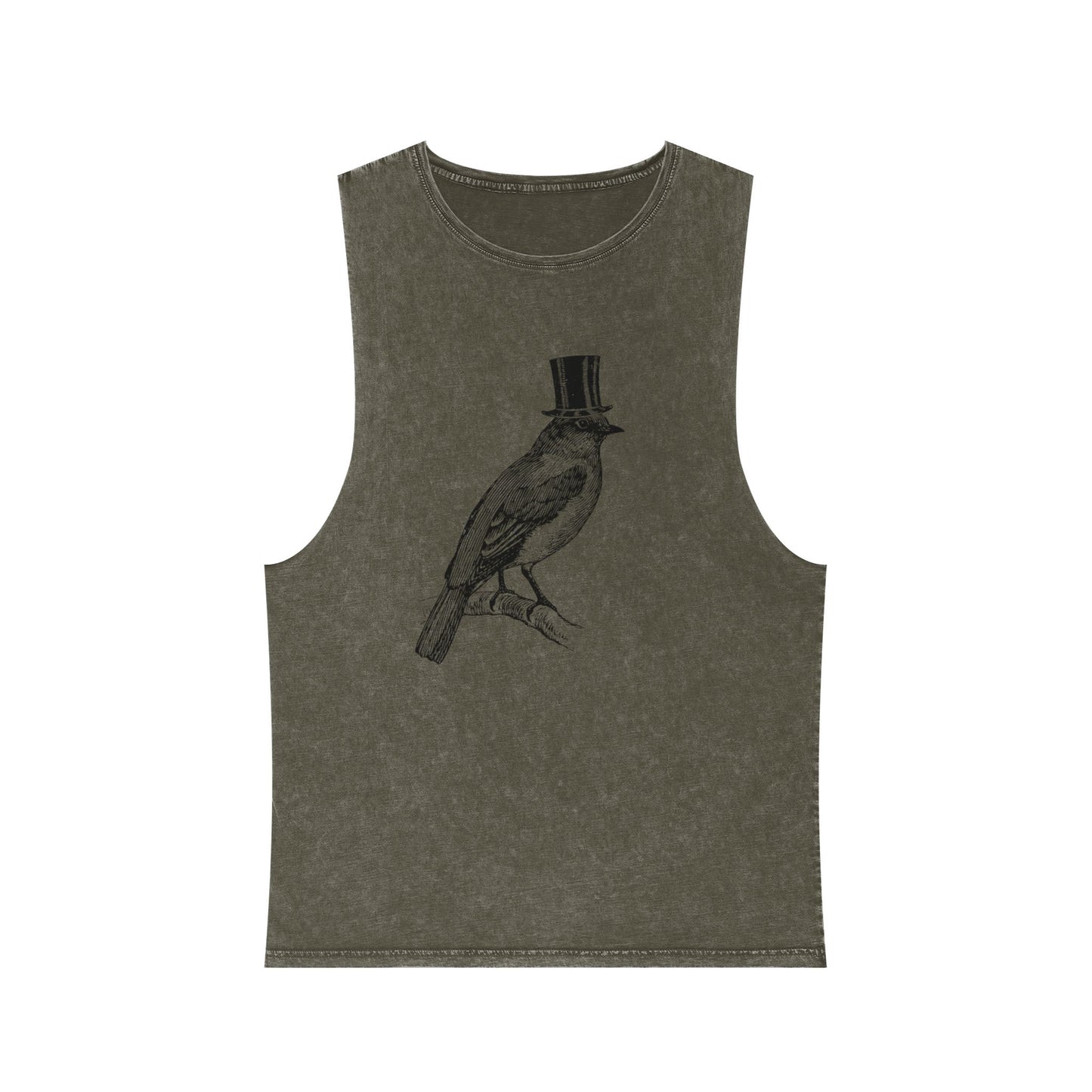 Stonewash Unisex Tank Top - Bird in Top Hat