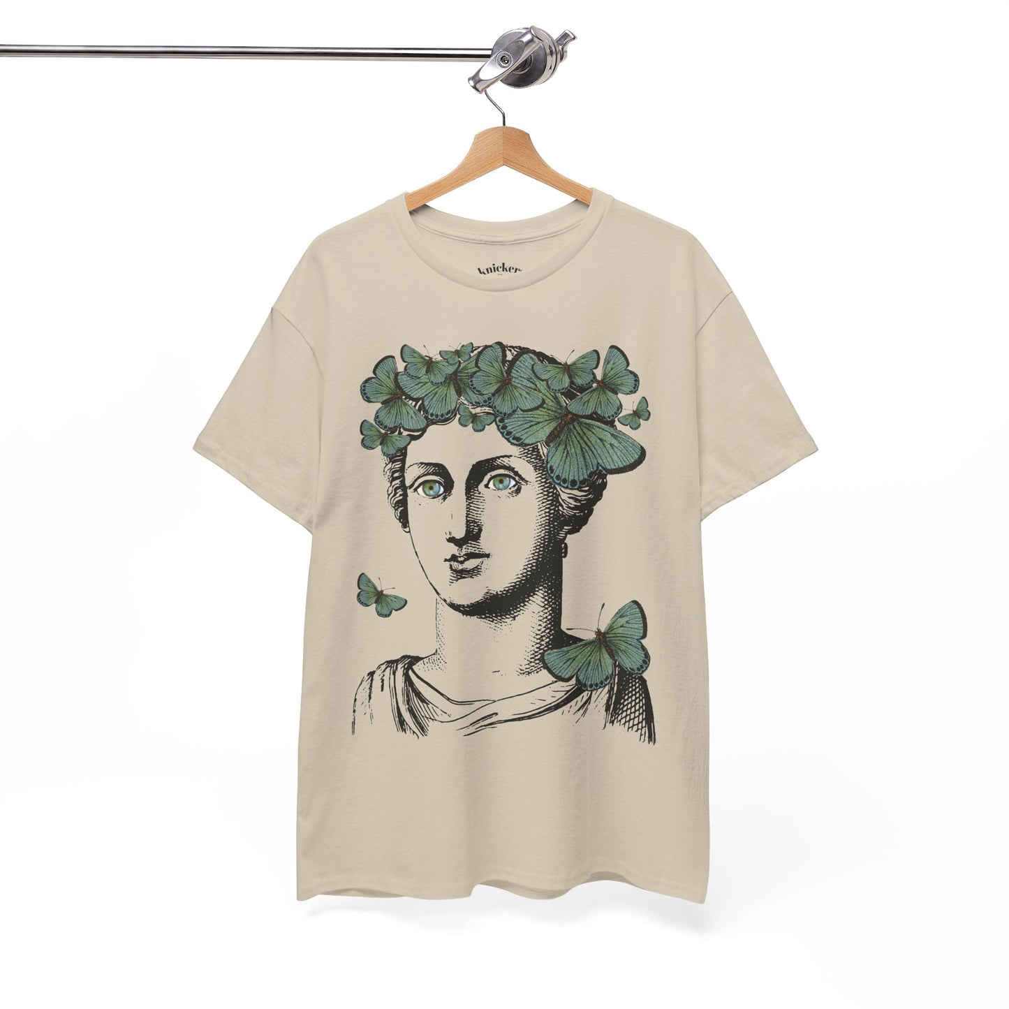 Garden Goddess Graphic Tee - Classical Bust with Green Butterfly Crown
