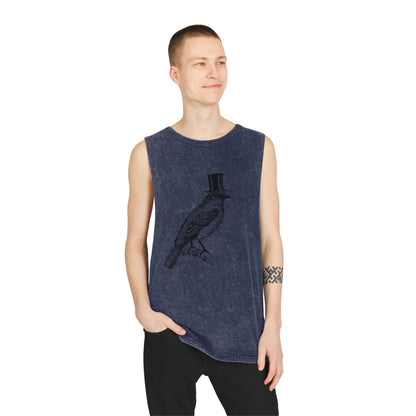 Stonewash Unisex Tank Top - Bird in Top Hat
