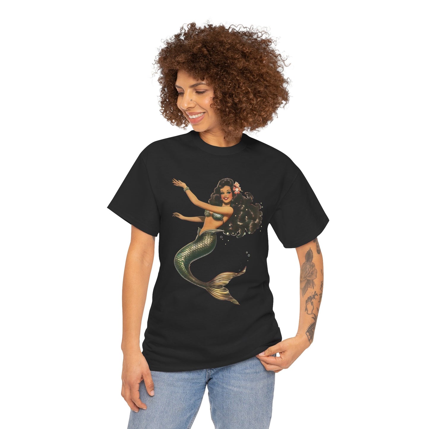 Vintage Pinup Style Graphic Mermaid Tee, All-Gender