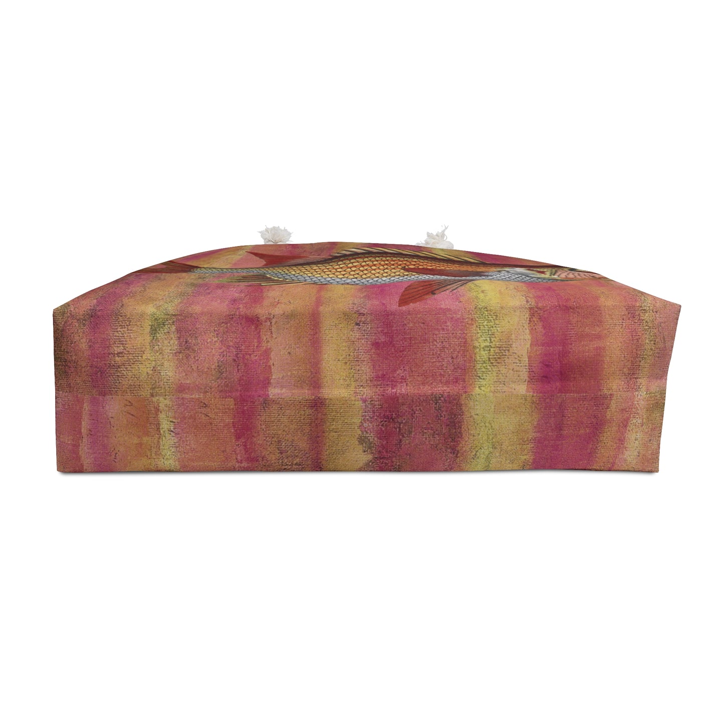 Big Fish Weekender Bag - Vintage Illustration on Lemonade Stripe Painted Background