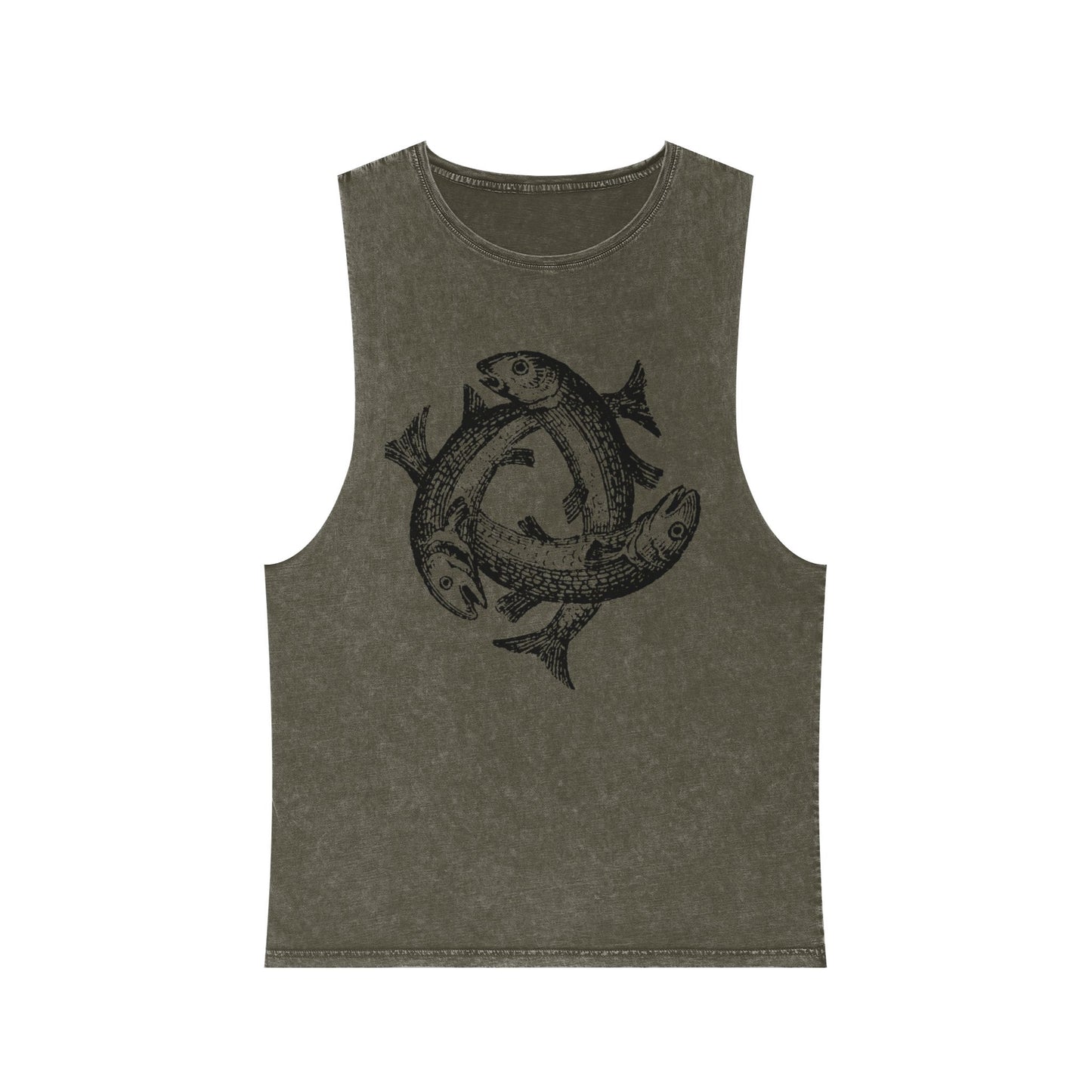 Stonewash Unisex Tank Top - Three Fishes Vintage Graphic