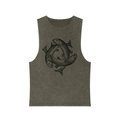 Stonewash Unisex Tank Top - Three Fishes Vintage Graphic